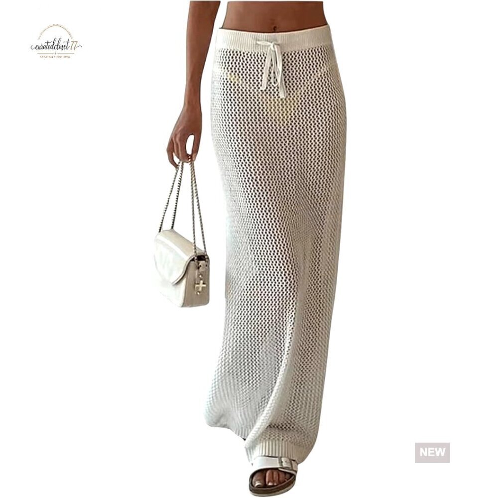 Women's Crochet Swim Skirt Cover Up Maxi Length Elastic Waist Beachwear - Picture 1 of 3